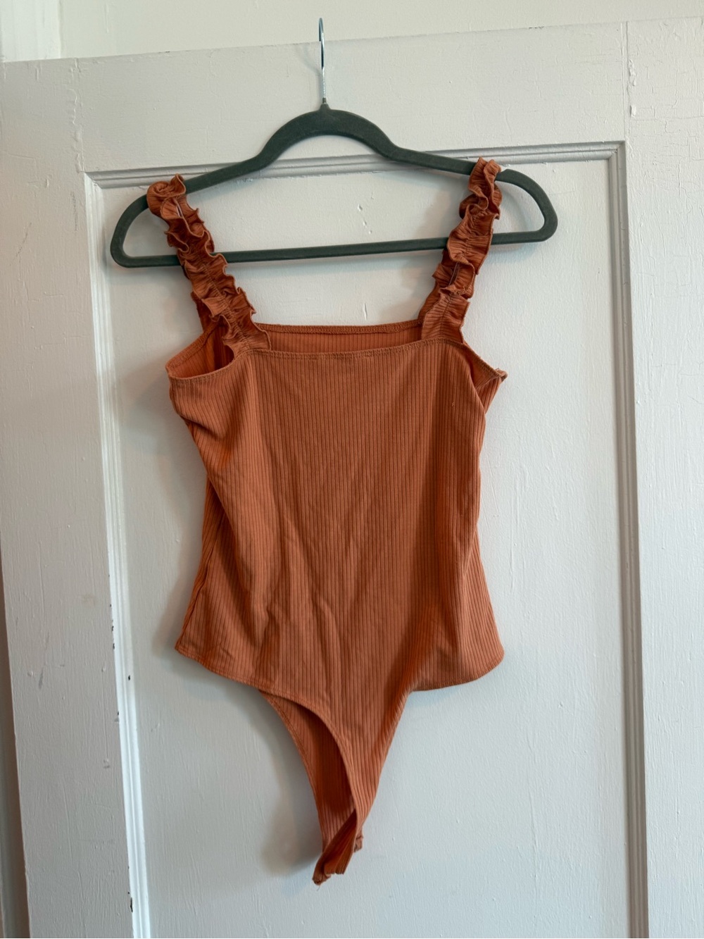 Double Zero Ruffled Strap Ribbed Bodysuit - Rust - Picture 2 of 3